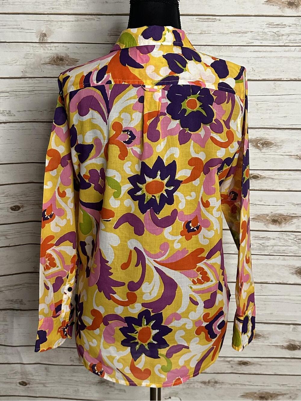 J.Crew Collection multicolored floral popover shirt Size 2 cotton mod dopemine - Picture 5 of 7